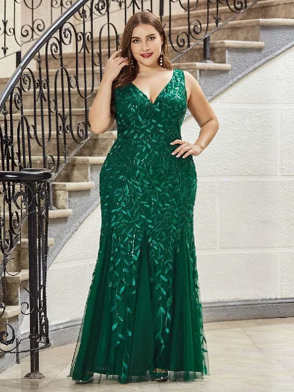 Empire Waist Women Dress to Accentuate the Bust and Conceal the WaistPlus Size Double V-Neck Fishtail Sequin Maxi Evening Dress