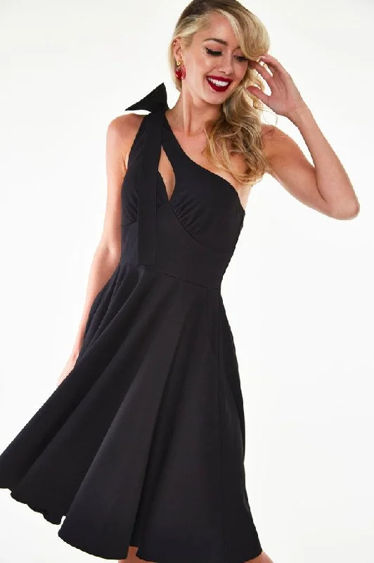 Lace - Embellished Women Dress for an Elegant and Sophisticated AppearanceSelma That Little Black One Shoulder Bow Dress