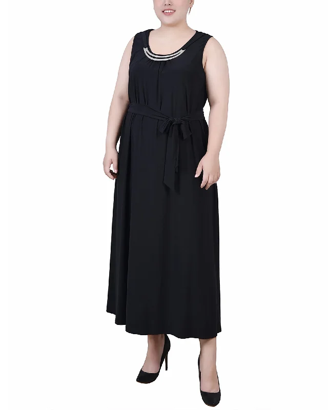 Empire Waist Women Dress to Accentuate the Bust and Conceal the WaistPlus Size Ankle Length Sleeveless Dress