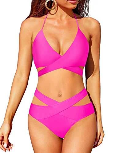 Sustainable bikini made from recycled materials for eco - conscious beachgoersHigh Leg Bikini For Women High Waisted Bikini Push Up Swimsuit-Neon Pink