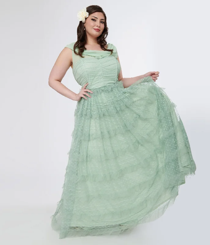 Shift Women Dress with a Simple and Classic Design for Everyday WearUnique Vintage Plus Size 1950s Mint Green Clip Dot Off The Shoulder Cocktail Dress