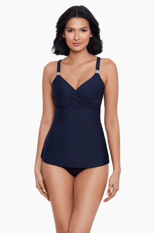 Metallic - finish bikini for a glamorous and eye - catching poolside lookSurplice Underwire Tankini Top D-DDD Cups