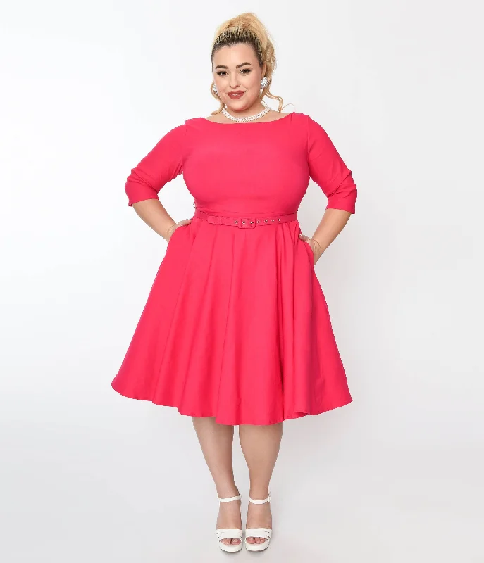 Wrap - Style Women Dress with Adjustable Fit for All Body TypesUnique Vintage Plus Size Hot Pink Devon Swing Dress