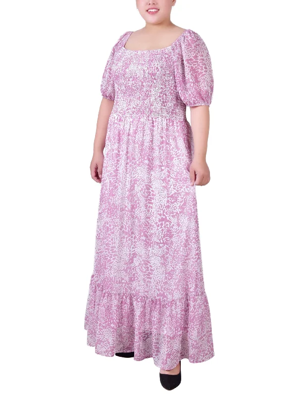 Ball Gown Women Dress with a Full Skirt for a Princess - like LookPlus Size Short Sleeve Smocked Maxi Dress