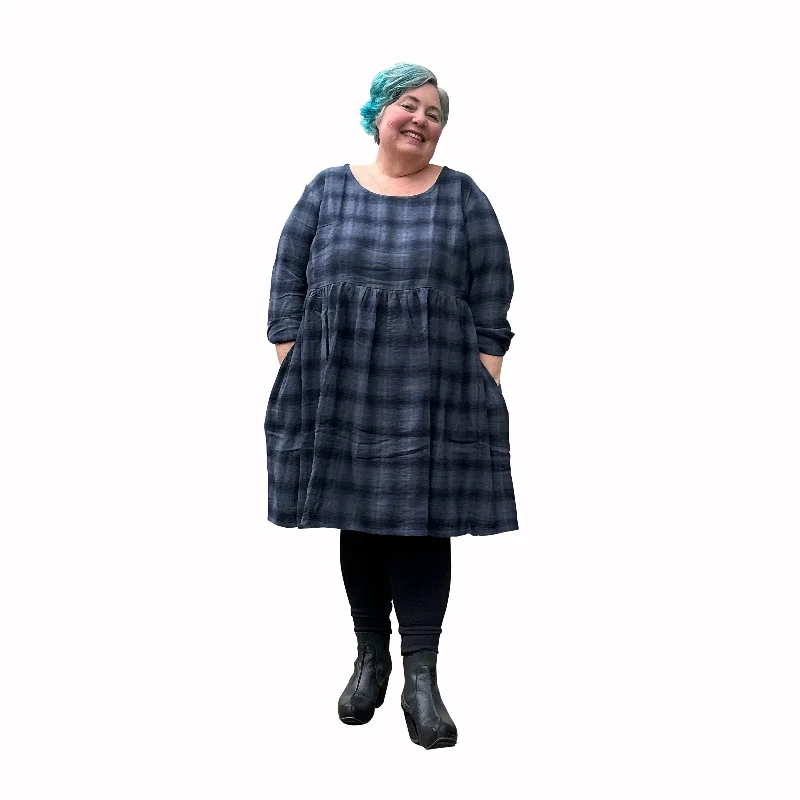 Plus Size Women Dress with a Flattering A - Line Cut for Comfort and StyleWinter Sally Dress in Navy Tartan | Made to order Plus Size Dress with Pockets