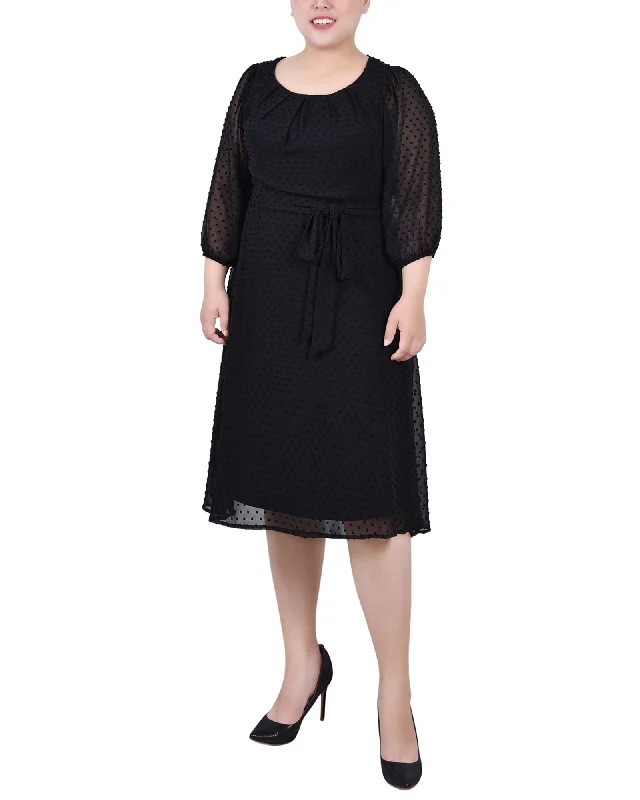 Wrap - Style Women Dress with Adjustable Fit for All Body TypesPlus Size 3/4 Sleeve Clip Dot Dress