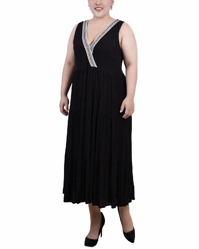 Wrap - Style Women Dress with Adjustable Fit for All Body TypesPlus Size Sleeveless Surplice Tiered Dress