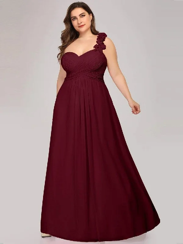 Plus Size Women Dress with a Flattering A - Line Cut for Comfort and StylePlus Size Chiffon One Shoulder Sweetheart Neck Bridesmaid Dress