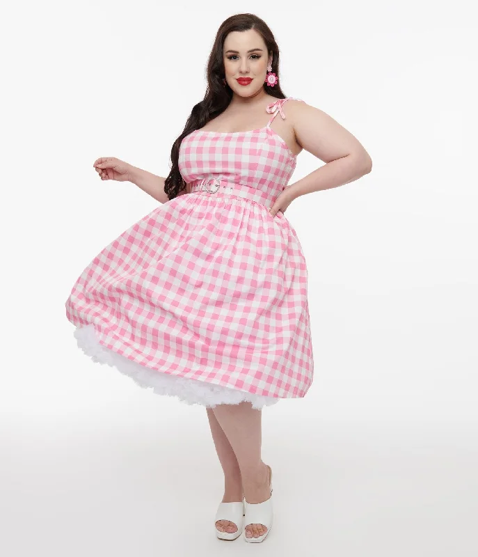 Sheath Women Dress with a Tailored Fit for a Professional LookUnique Vintage Plus Size Pink & White Gingham Bobbie Swing Dress