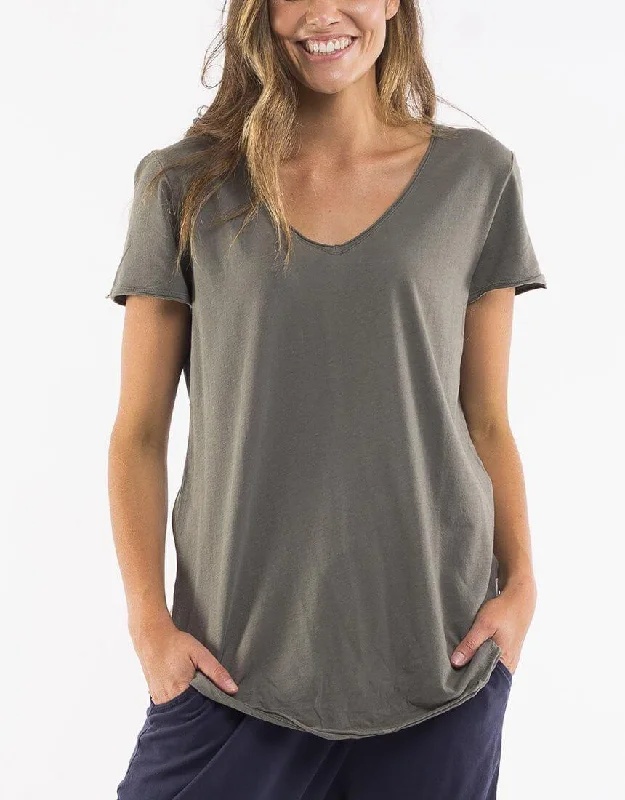 Strapless Women Dress with a Built - in Bra for Comfort and SupportFundamental Vee Tee - Khaki