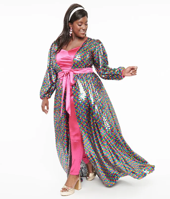 Backless Women Dress for a Sexy and Alluring Look at Evening EventsUnique Vintage Plus Size Rainbow Sequins Hollywood Duster