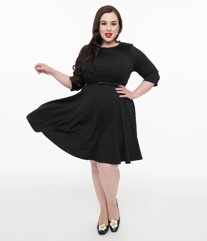 Lace - Embellished Women Dress for an Elegant and Sophisticated AppearanceUnique Vintage Plus Size 1960s Black Knit Stephanie Fit & Flare Dress