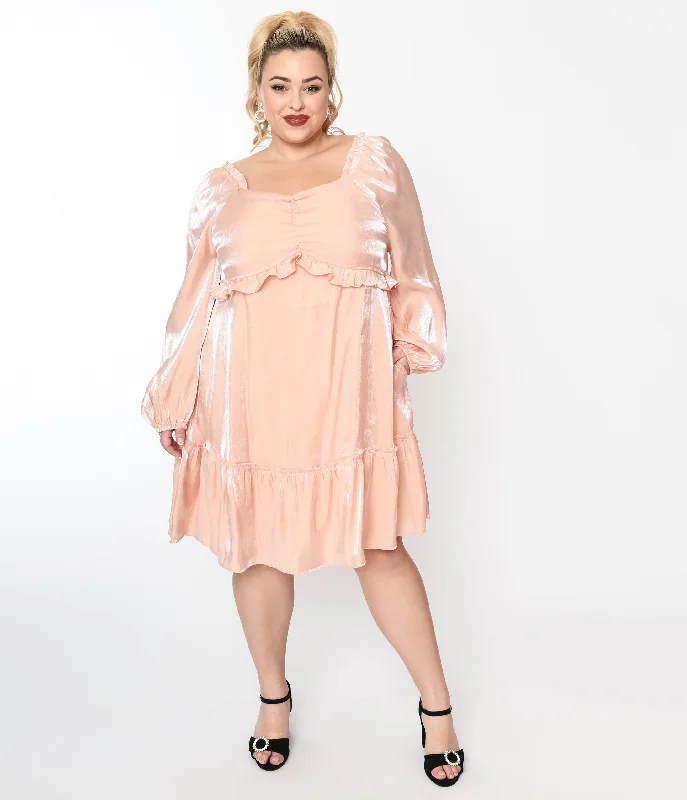 Long - Sleeve Women Dress in Velvet for a Luxurious Winter LookIridescent Peach Ruffled Babydoll Dress