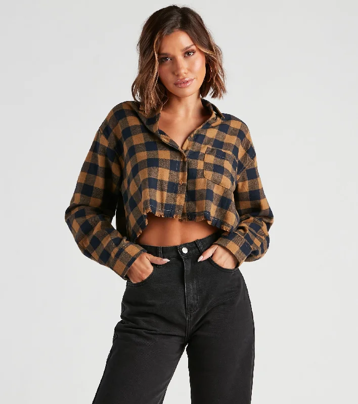 Organic Cotton Women Long Sleeve Top for Eco - Friendly ComfortPlaid Mood Button Up Flannel Top