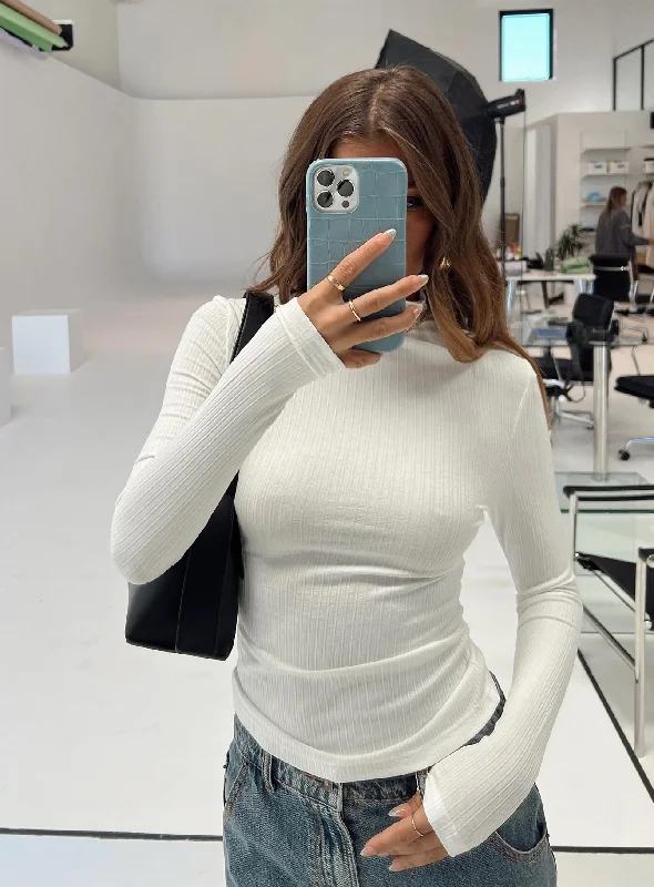 Turtleneck Women Long Sleeve Top for Cold Winter DaysLerman Long Sleeve Top White