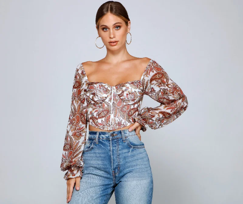 Wrap - Style Women Long Sleeve Top for a Versatile FitLookin' Fresh In Floral Chiffon Crop Top