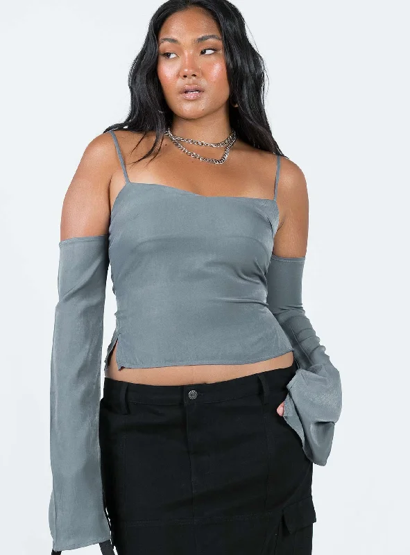 Plus Size Women Long Sleeve Top for a Flattering and Comfortable FitCold Shoulder Top Slate