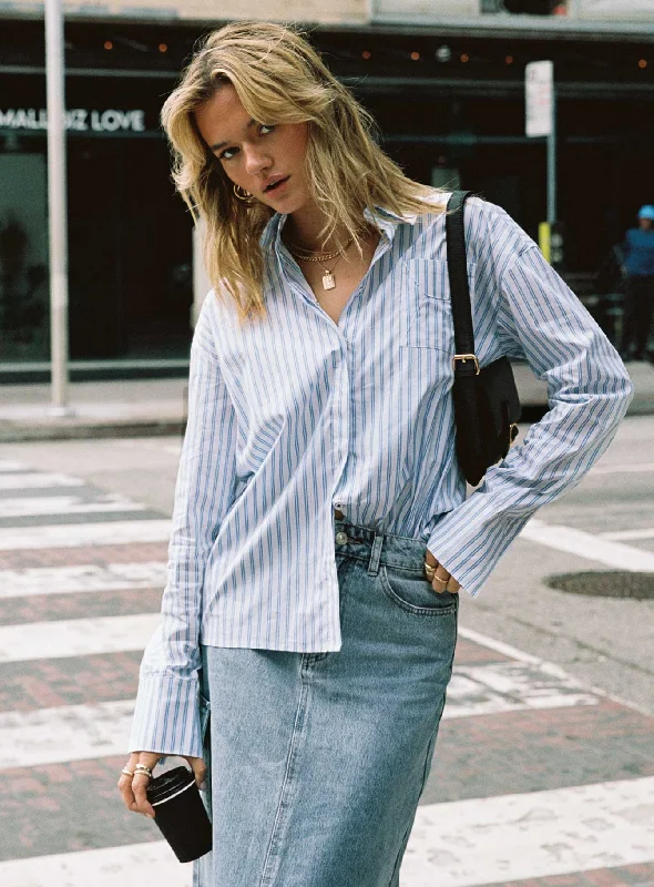 Striped Women Long Sleeve Top in a Timeless PatternLetters To You Shirt Blue Stripe