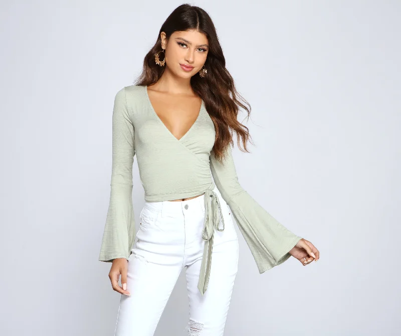 Lace - Trimmed Women Long Sleeve Top for an Elegant LookAdd Some Flair Wrap-Front Top