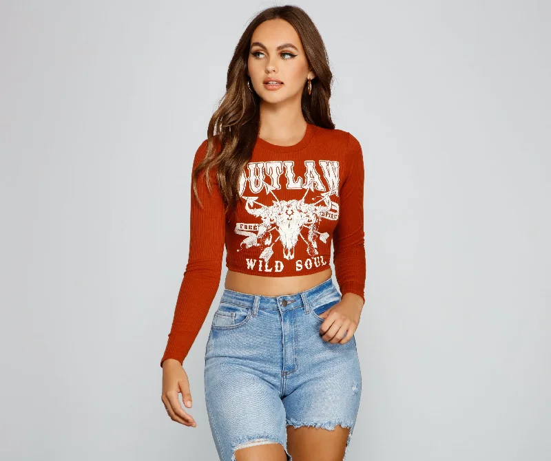 Metallic Accent Women Long Sleeve Top for a Glamorous LookOutlaw Cutie Open Back Crop Top