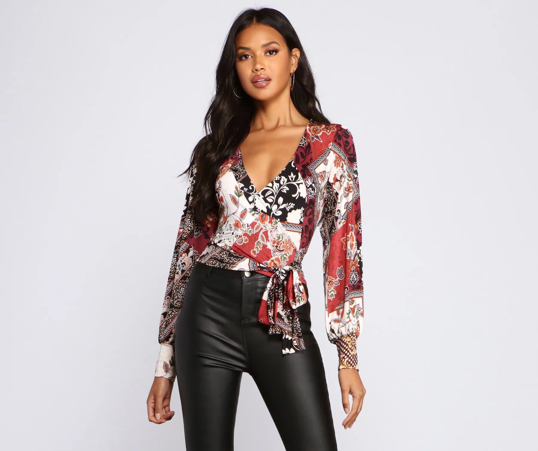 Ribbed Women Long Sleeve Top with a Textured AppealWrapped In Bohemian Glam Top