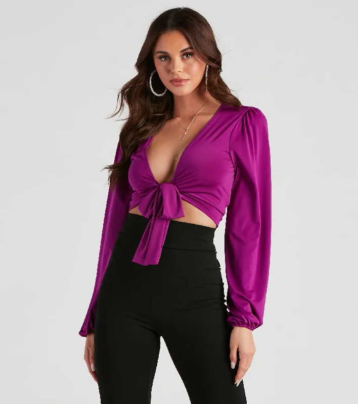 Metallic Accent Women Long Sleeve Top for a Glamorous LookSmooth Moves Tie Front Top