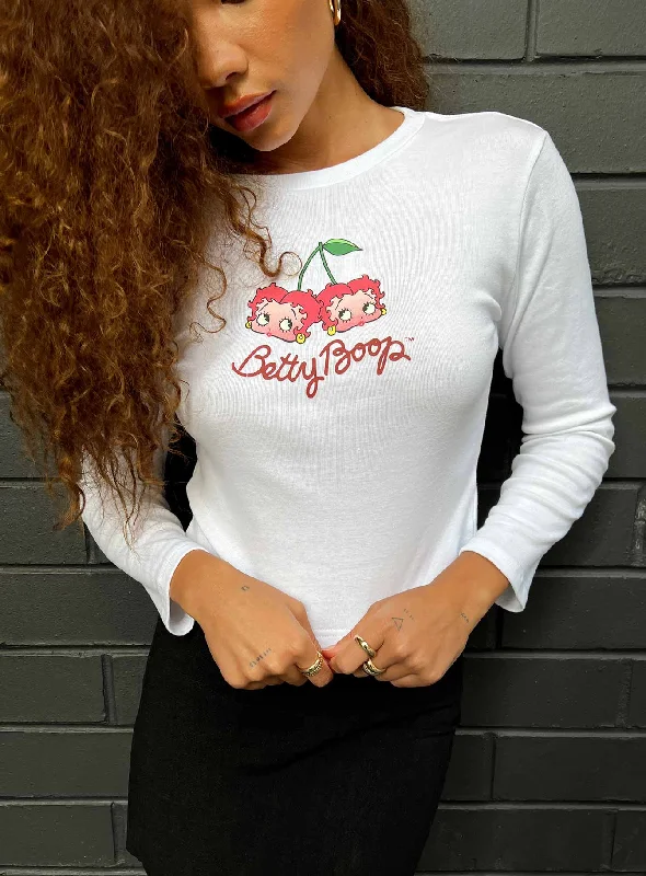 Cable - Knit Women Long Sleeve Top with a Cozy TextureBetty Boop Cherry Girl Long Sleeve Top White