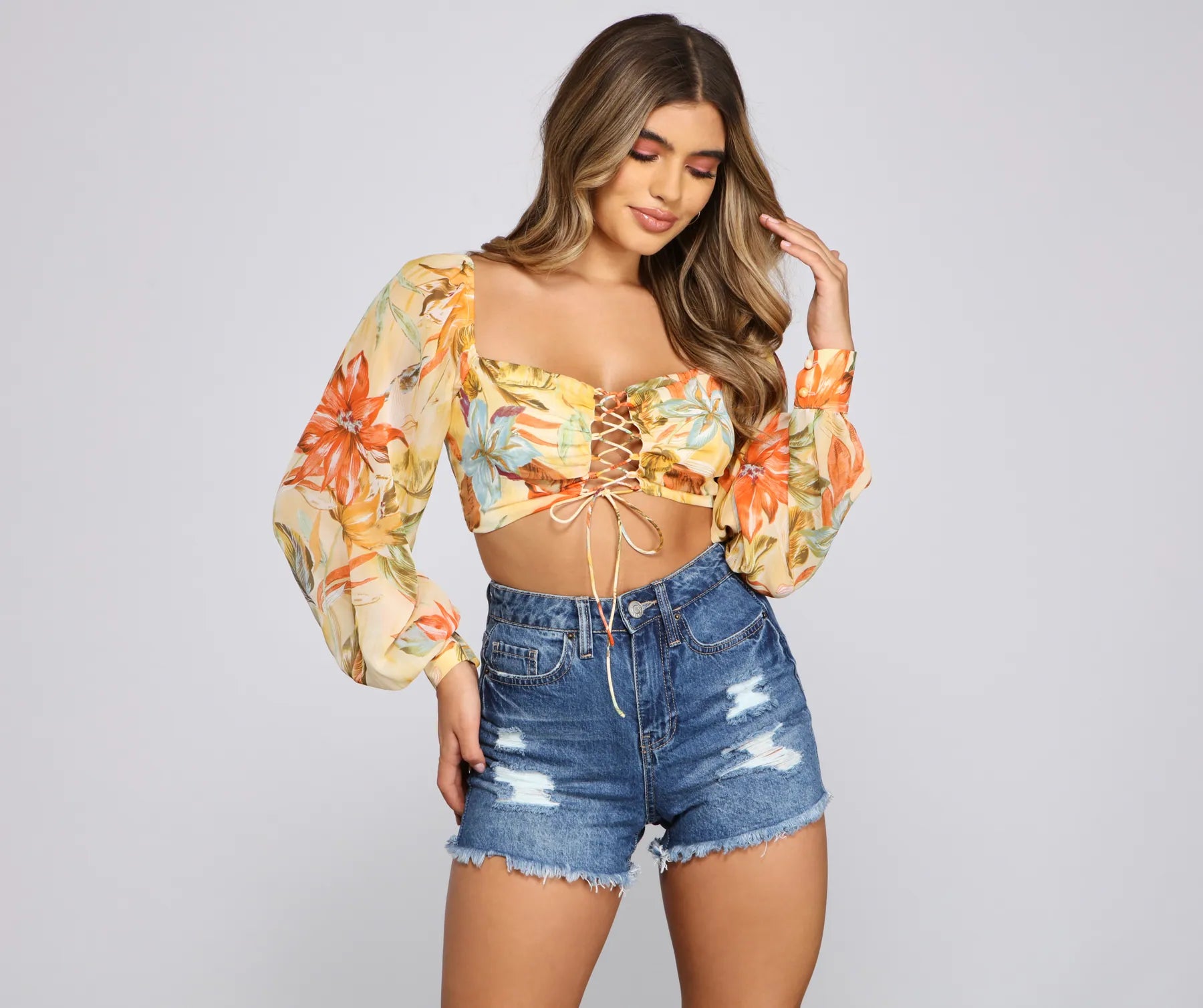 Cable - Knit Women Long Sleeve Top with a Cozy TextureTropical Vibes Lace-Up Crop Top