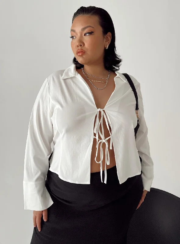 Plus Size Women Long Sleeve Top for a Flattering and Comfortable FitLida Long Sleeve Top White Curve