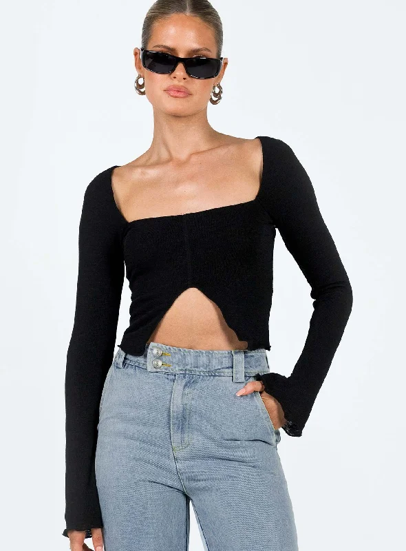 Cropped Women Long Sleeve Top to Pair with High - Waisted BottomsGabriel Long Sleeve Top Black