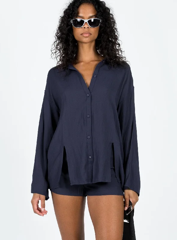 Ruffled Cuff Women Long Sleeve Top with a Feminine TouchKierce Set Navy