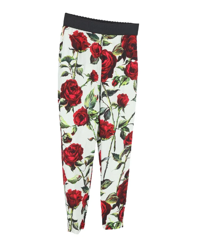 Dolce & Gabbana Floral Print Leggings in Multicolor Silk