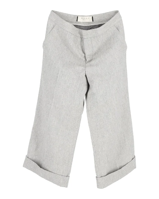 Marni Folded Hem Trousers in Grey Cupro