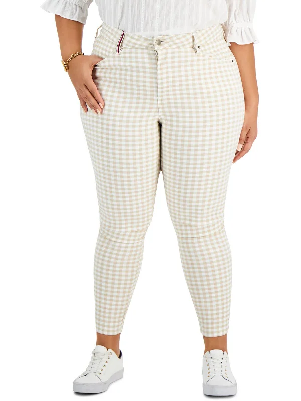 Plus Gingham Womens Checkered Ankle High-Waist Pants