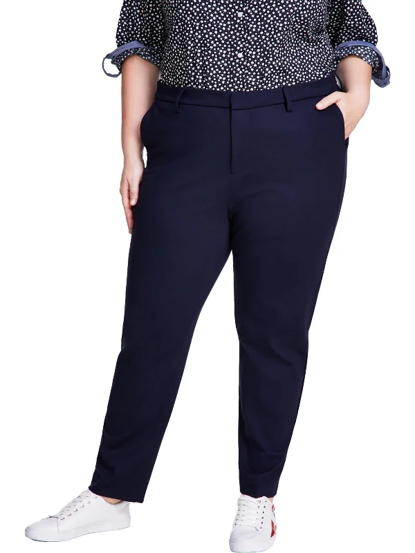 Plus Womens Ponte High Rise Straight Leg Pants