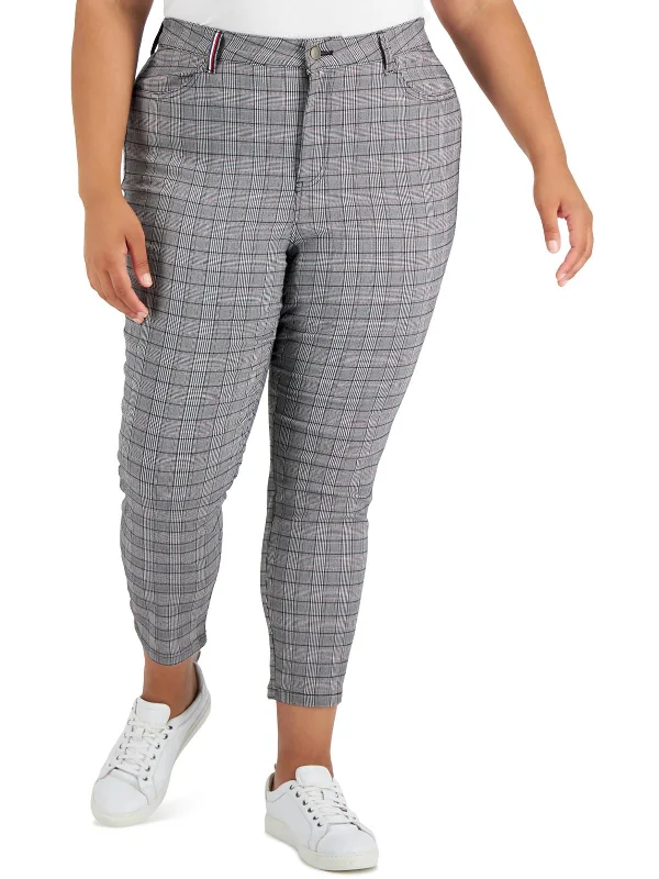 Plus Womens Woven Plaid Skinny Pants