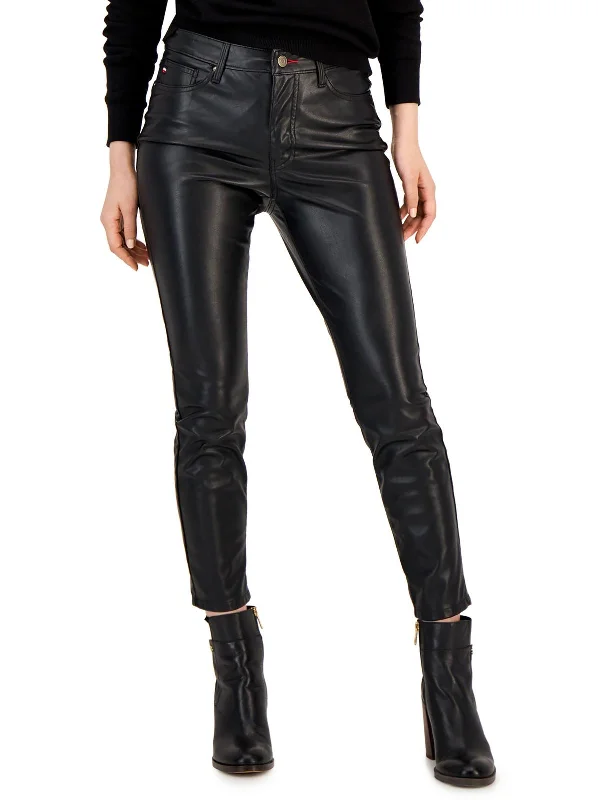 Tribeca Womens Faux Leather Cropped Ankle Pants