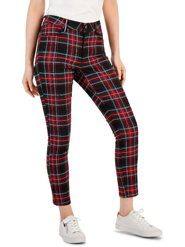 Tribeca Womens Plaid Crop Skinny Pants