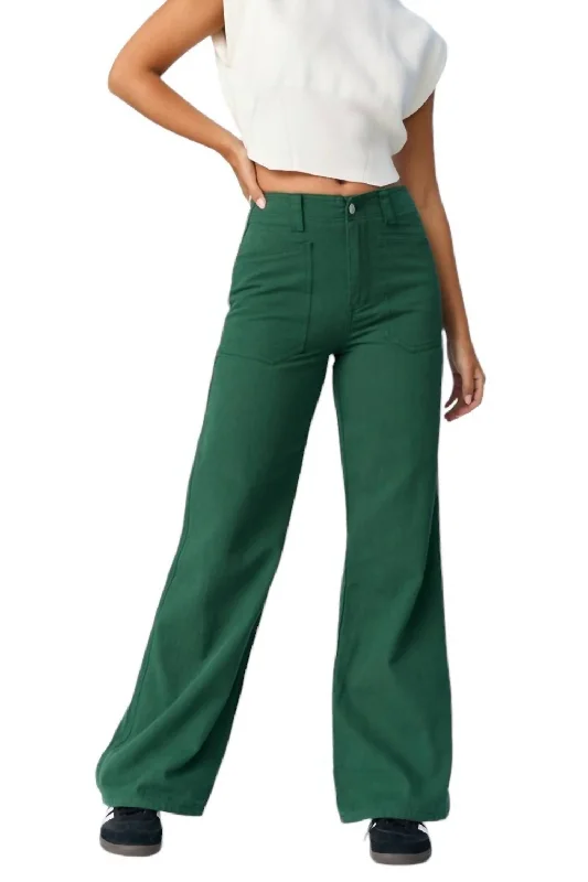 Wide Leg Pocket Pants In Hunter Green