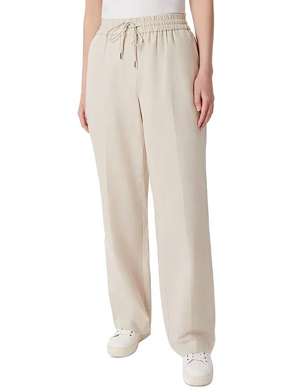 Womens Drawstring Hem High Rise Wide Leg Pants