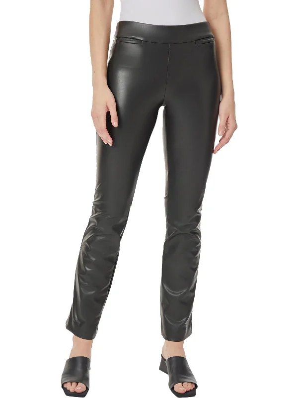 Womens Faux Leather Pull On Bootcut Pants