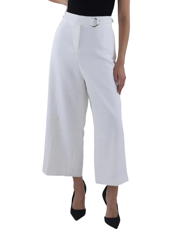 Womens High Rise Belted Wide Leg Pants