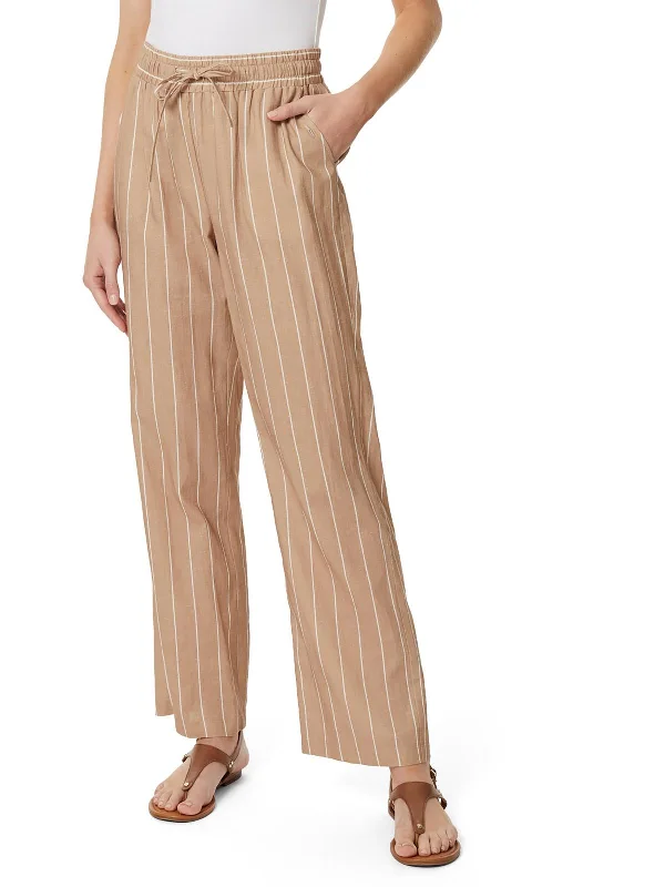 Womens Linen High-Waist Wide Leg Pants