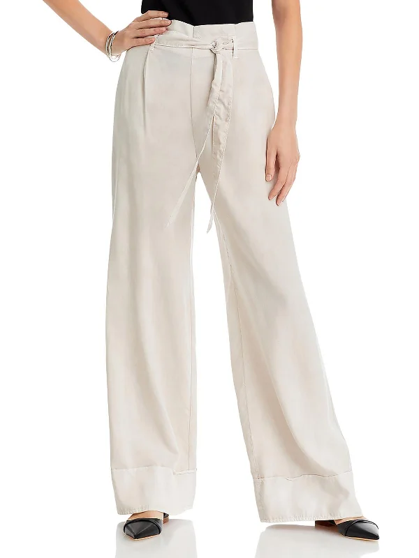 Womens Paperbag High Rise Wide Leg Pants