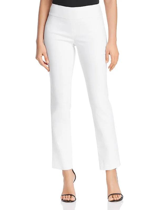 Womens Pull On Mid-Rise Straight Leg Pants