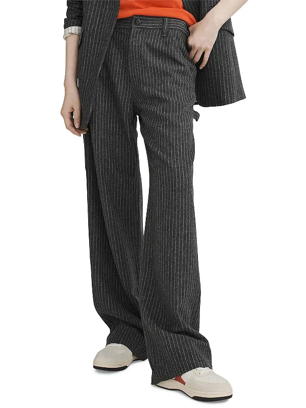 Womens Wool Blend Striped Dress Pants