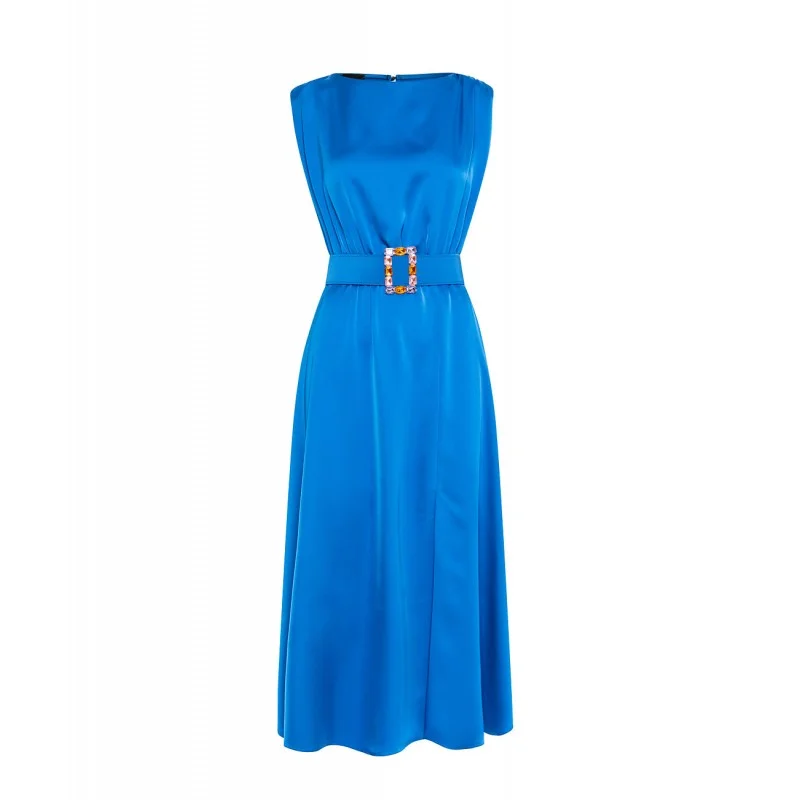 V - Neck Women Sweater to Elongate the NecklineAccess Midi Blue Satin Dress With Belt