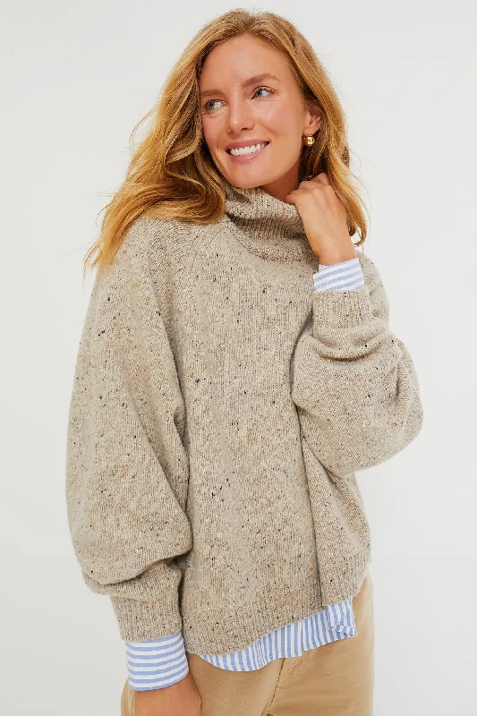 Long - Sleeve Women Sweater with Ribbed CuffsBeige Dotty Sweater