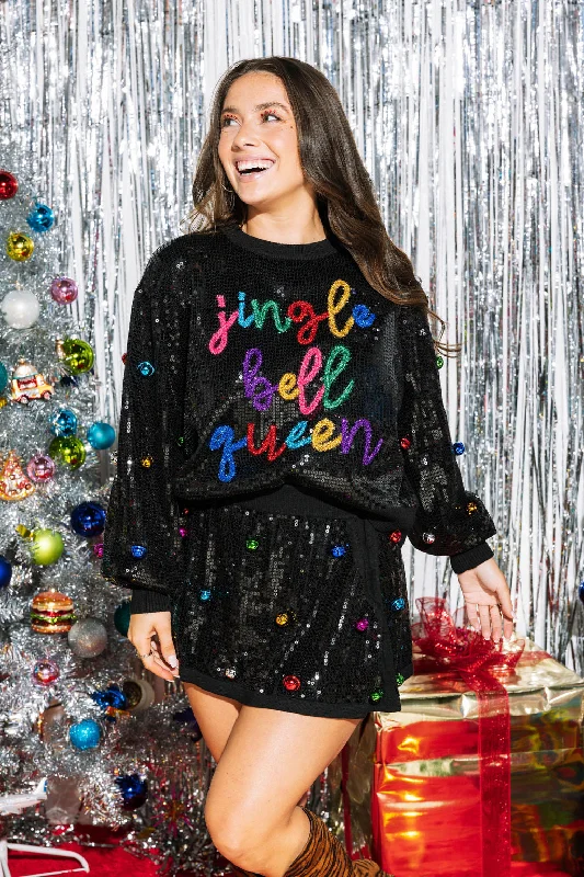 Cashmere Women Sweater with a Luxurious Soft TouchBlack Full Sequin Jingle Bell Queen Sweater