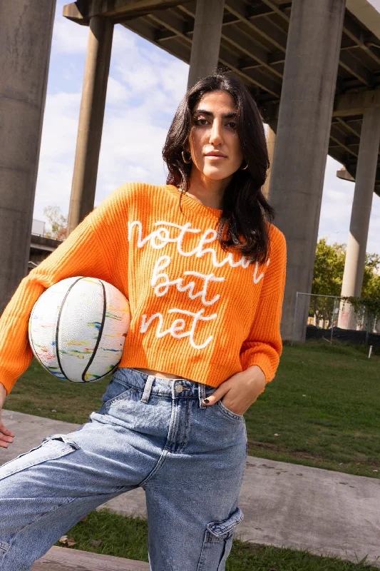 Striped Women Sweater with a Timeless PatternBright Orange 'Nothin But Net' Glitter Script Sweater